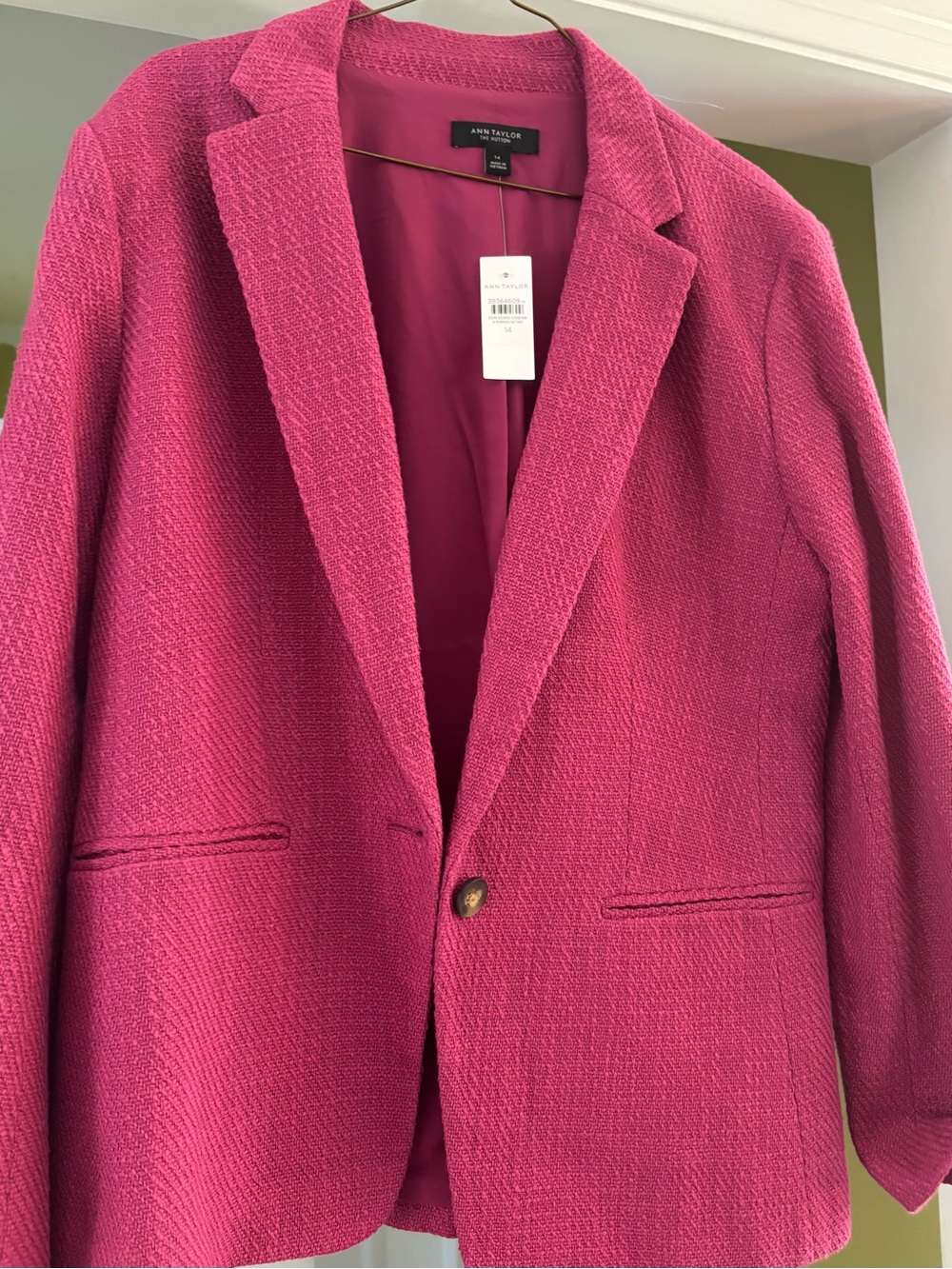 Ann Taylor Bright Pink Textured Single-Button Blazer
